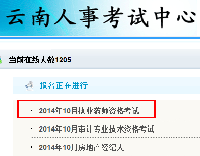 云南人事考试网2014年执业药师报名系统开通