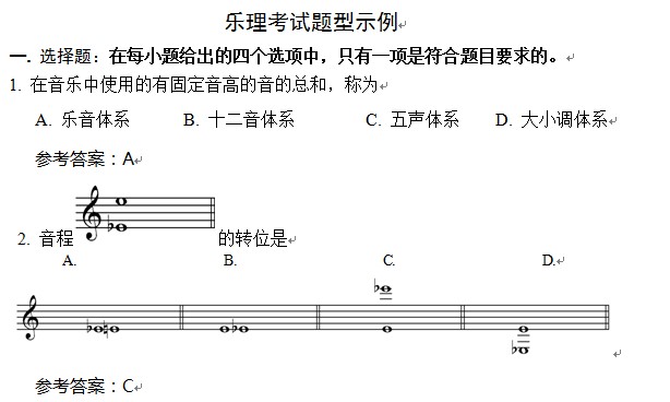 2014年广东艺术高考音乐类统考乐理考试题型