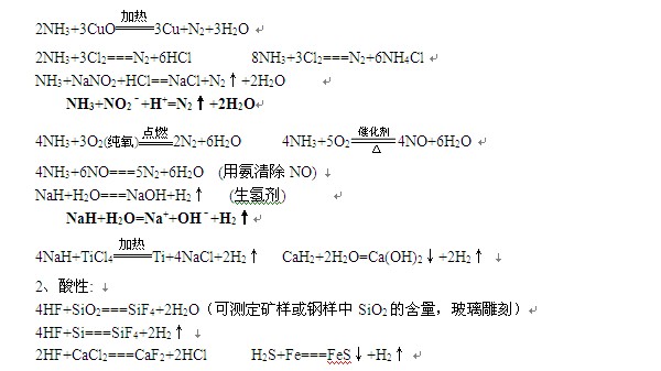 2014高考复习资料:化学方程式大全-非金属氢化
