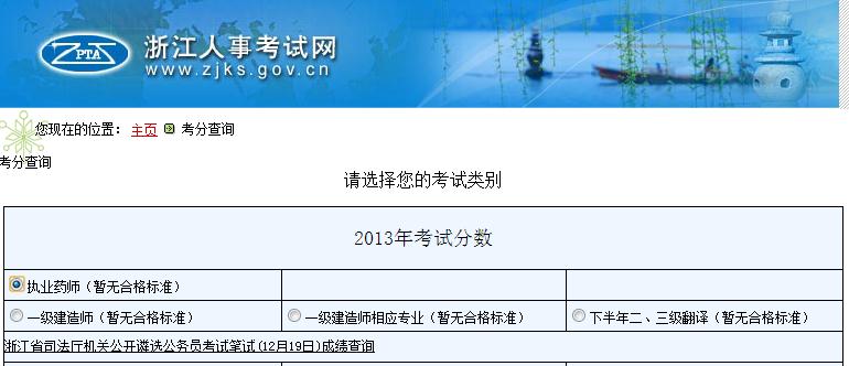 2013年浙江省执业药师考试成绩查询入口开通
