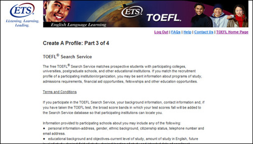 在 My TOEFL iBT 账户中创建个人资料