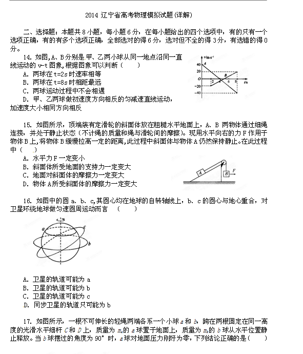 2014辽宁省高考物理模拟试题