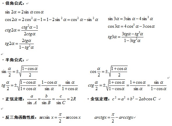 考研数学公式大全之高等数学三角函数公式