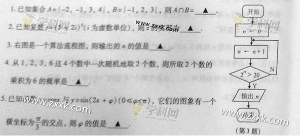 2014年江苏高考理科数学试卷(图片版)
