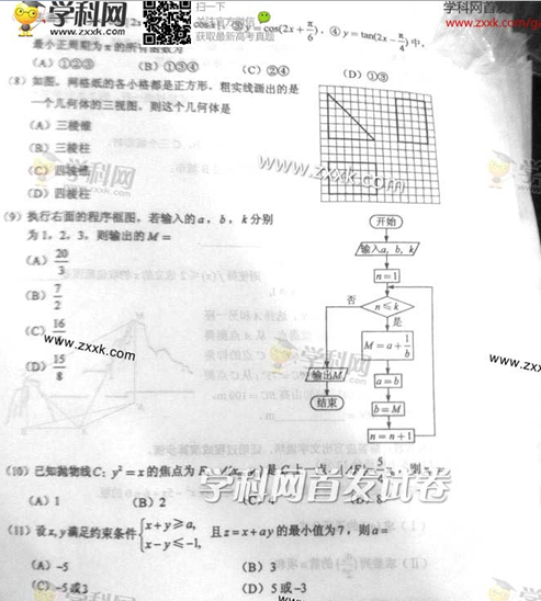 2014年新课标I高考文科数学试卷(图片版)