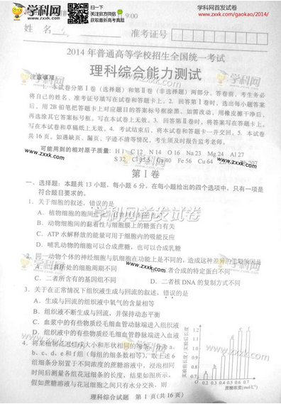 2014辽宁高考理科综合试题及答案(下载版) 2014辽宁高考理科综合试题及答案(下载版)