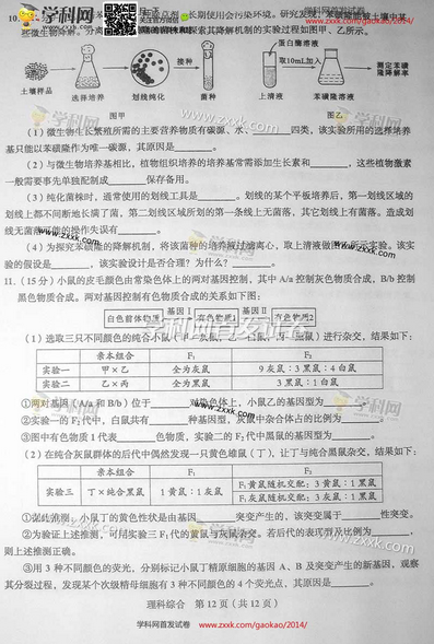 2014年四川高考理科综合试卷(图片版)
