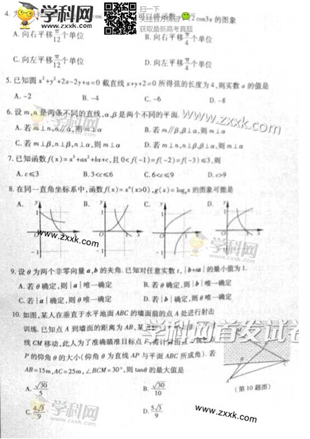 2014年浙江高考文科数学试卷(图片版)2