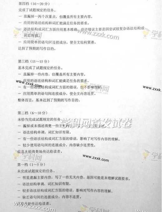 2014新疆高考英语试题答案(图片版)