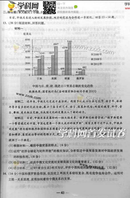 2014重庆高考文科综合试题(图片版)