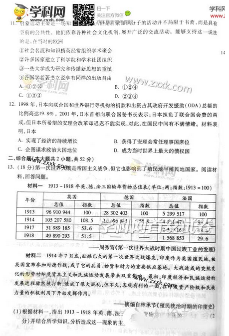 2014重庆高考文科综合试题(图片版)