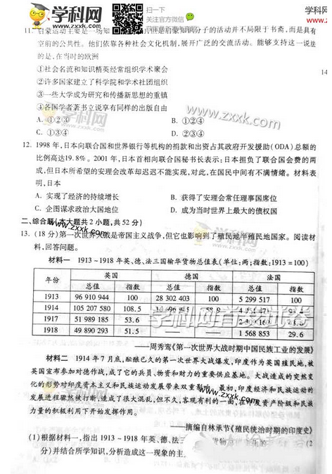 2014重庆高考文科综合试题(图片版)