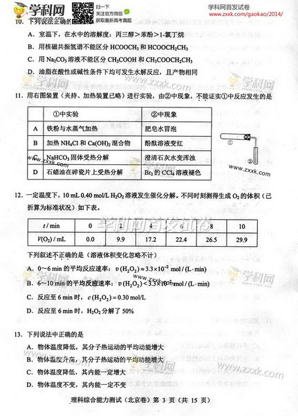 2014北京高考理科综合试题