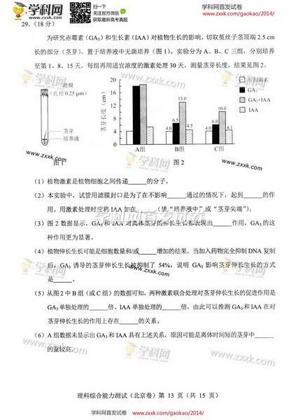 2014北京高考理科综合试题及答案
