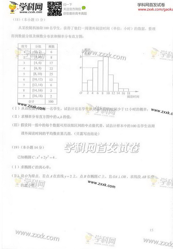 2014年北京高考文科数学试卷