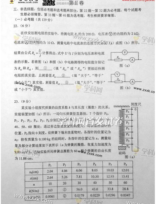 2014宁夏高考理科综合试题及答案(图片版)