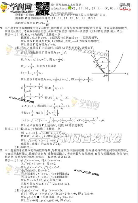 2014福建高考文科数学试题答案(图片版)