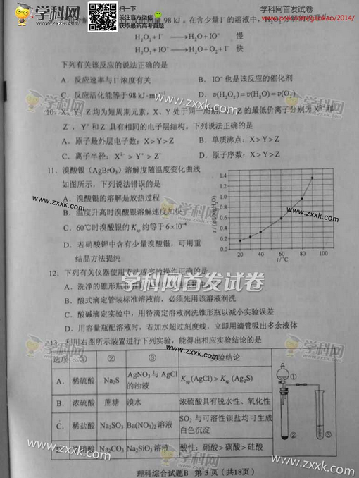 2014湖南高考理科综合试题及答案(图片版)
