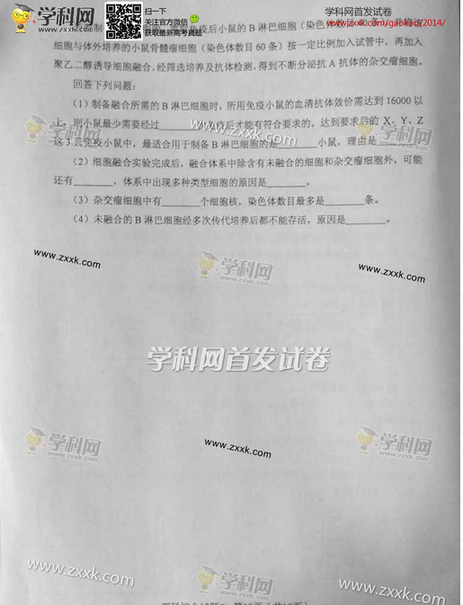 2014湖北高考理科综合试题及答案(图片版)