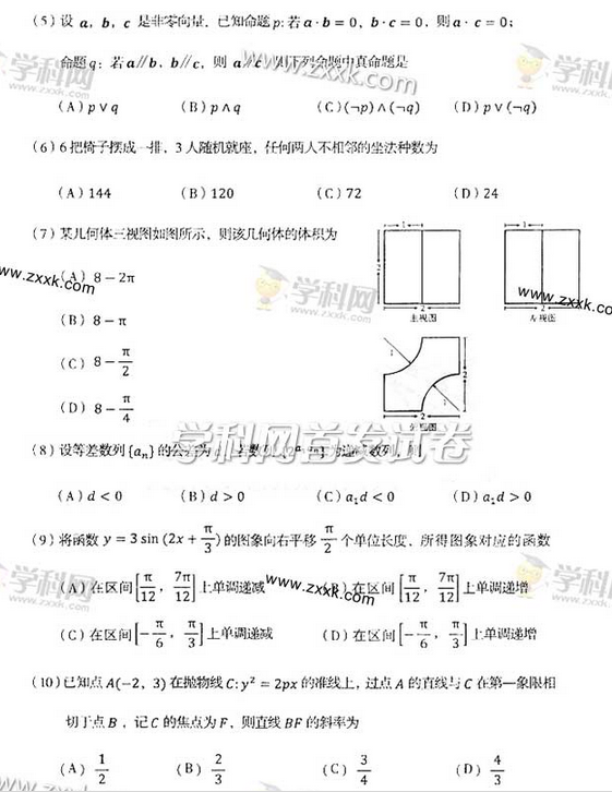 2014年辽宁高考理科数学试题图片版