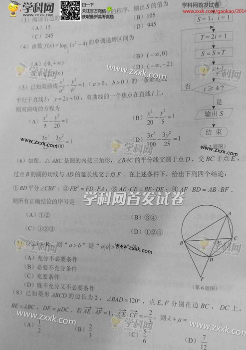 天津2014高考理科数学试卷(图片版)
