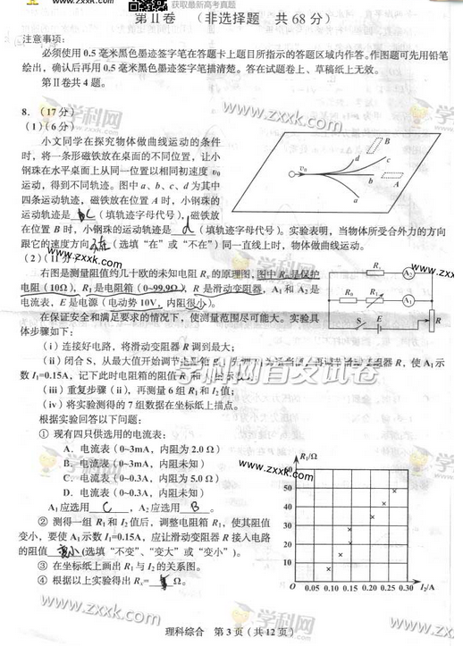 2014年四川高考理科综合试卷(图片版)