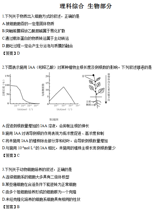 2014浙江高考理科综合试卷答案(图片版)