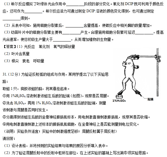 2014浙江高考理科综合试卷答案(图片版)