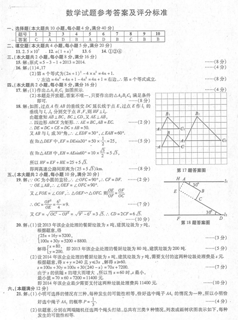 安徽2014中考数学试题答案
