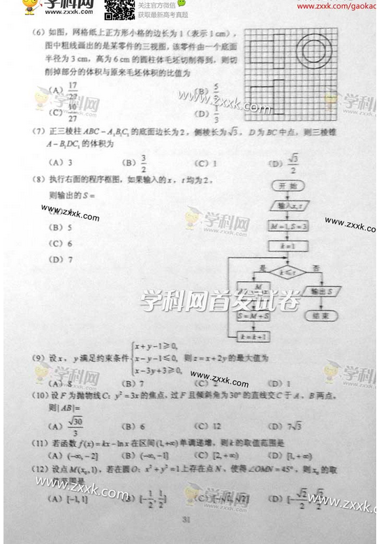 2014吉林高考文科数学试题及答案(图片版)