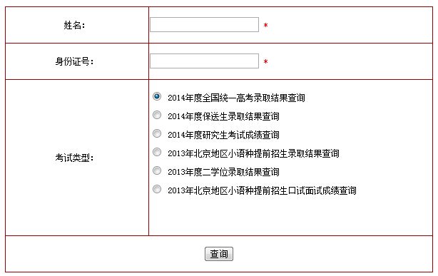 北京第二外国语学院2014年高考录取查询入口
