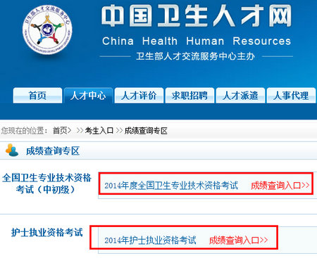 中国卫生人才网2014年护士\/卫生资格考试成绩