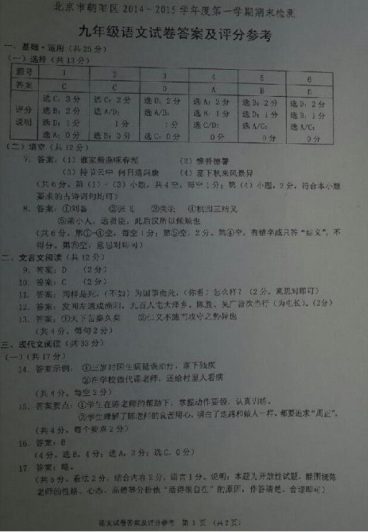 【贵州省安顺市2015至2016七年级下语文期末考试试卷】