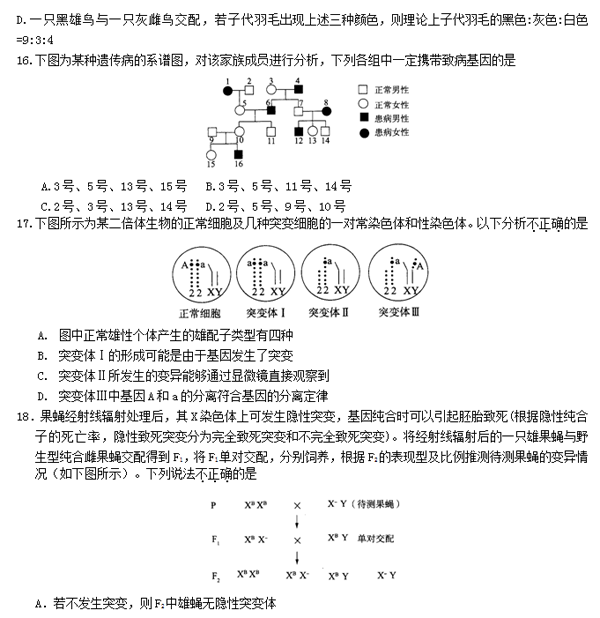 2015东城区高三上学期期末考试生物试题及答案