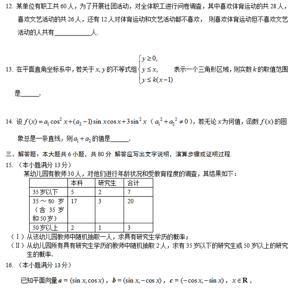 2014-2015朝阳区高三上学期期末考试文科数学试题及答案