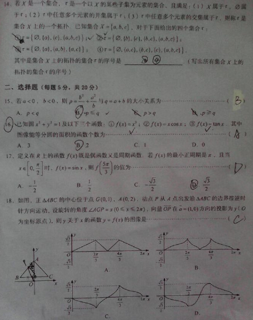 2015学年上海崇明区高三一模数学试题及答案