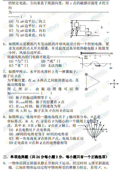 2015学年上海崇明区高三一模物理试题及答案