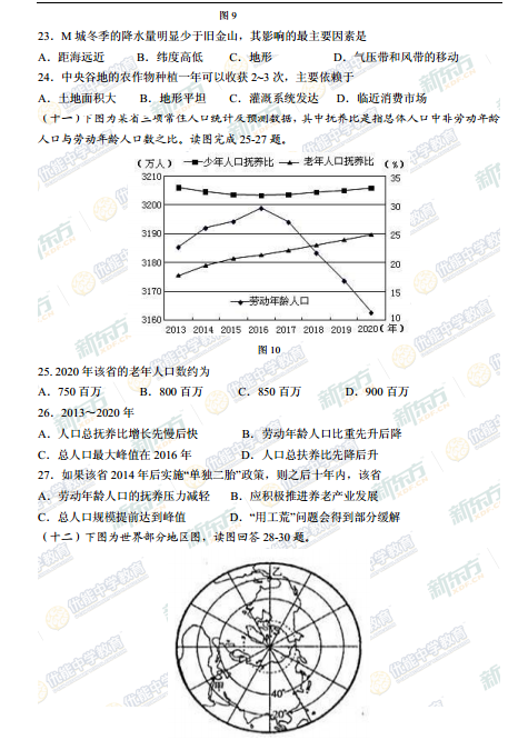 2014-2015学年上海静安区高三一模地理试题及
