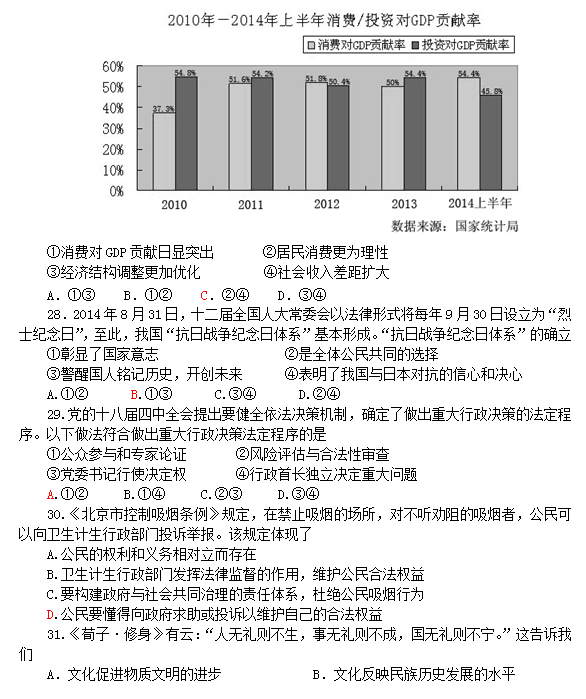 2015年广东省湛江市高三测试文综合政治试题及答案