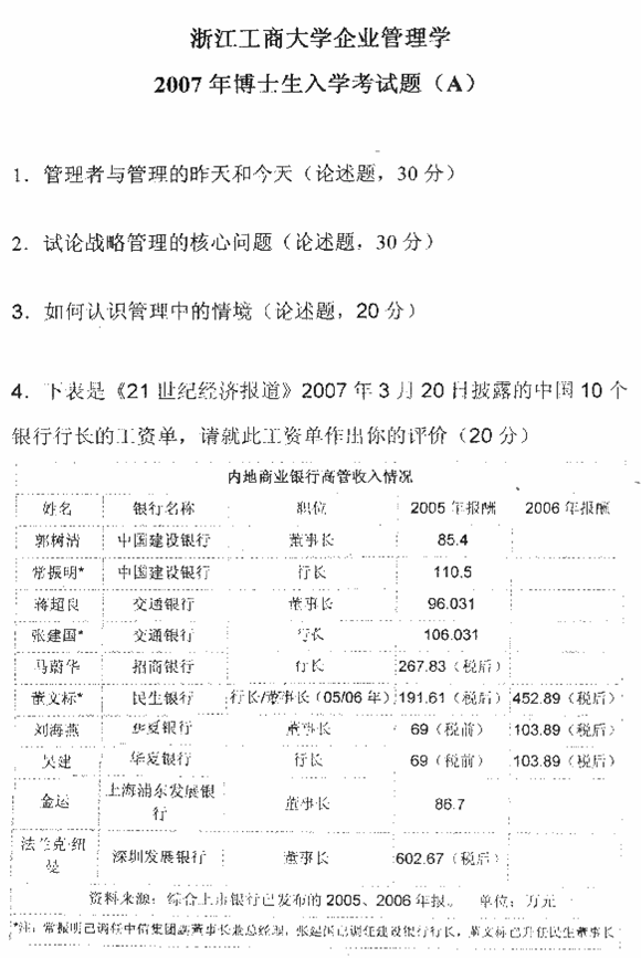 浙江工商大学2007年考博真题企业管理学专业:管理学原理.gif