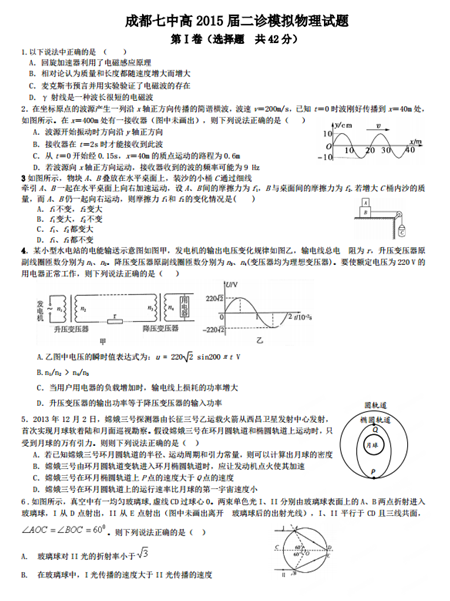 2015年成都七中高三二诊模拟物理试题及答案