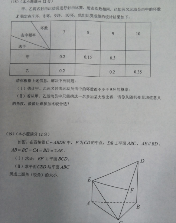 2015年云南省第一次统测数学(理)试题及答案