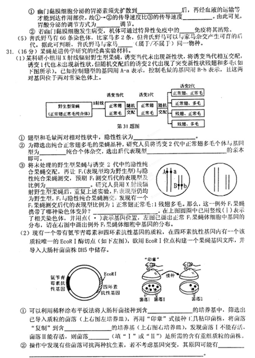 2015安庆二模生物试题及答案