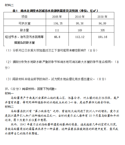 2015年黑龙江哈三中一模文综答案