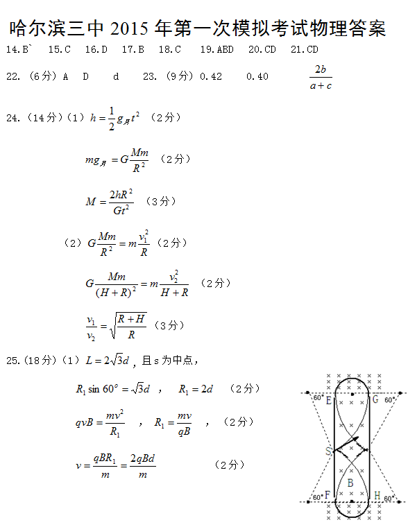 2015年黑龙江哈三中一模理综试卷及答案