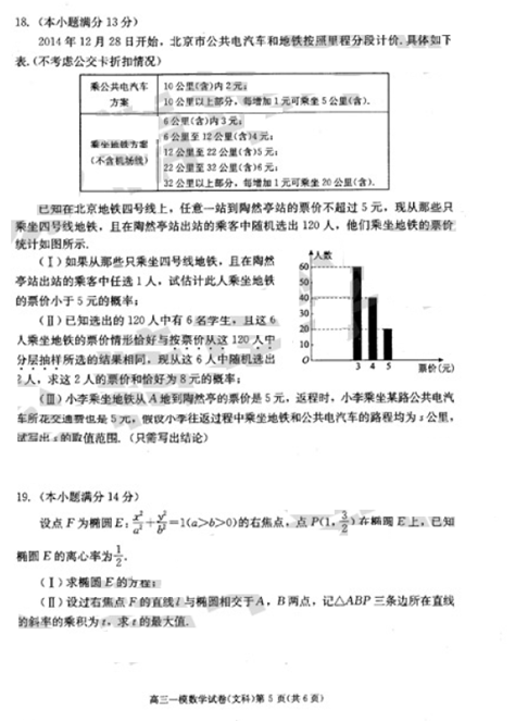 2015北京西城高三一模文科数学试题