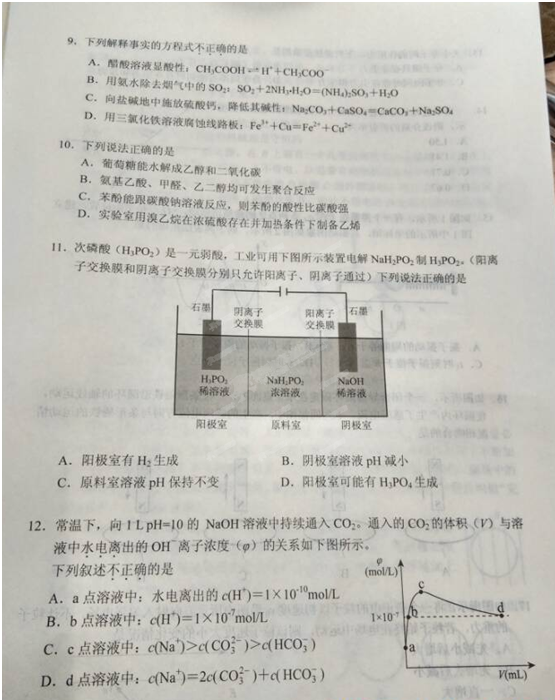 2015年北京西城区高三一模化学试题