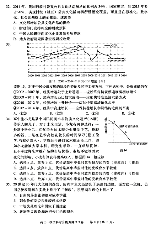 2015年北京西城区高三一模文综试题及答案