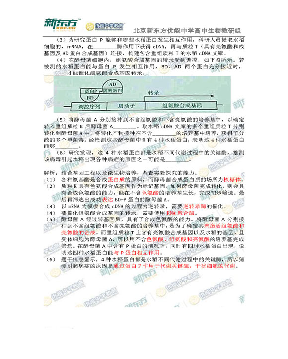新东方名师解析北京海淀2015高三生物一模试题