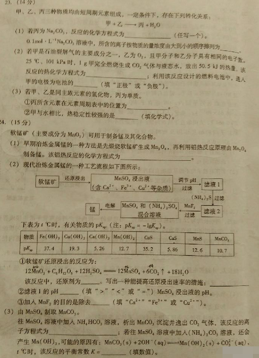 2015年福建省高三质检理综试题及答案